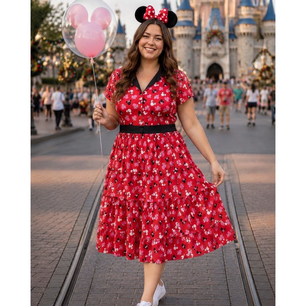 Disney Parks Adult Minnie Mouse Dress 2X Tiered Fit & Flare Cosplay Retro